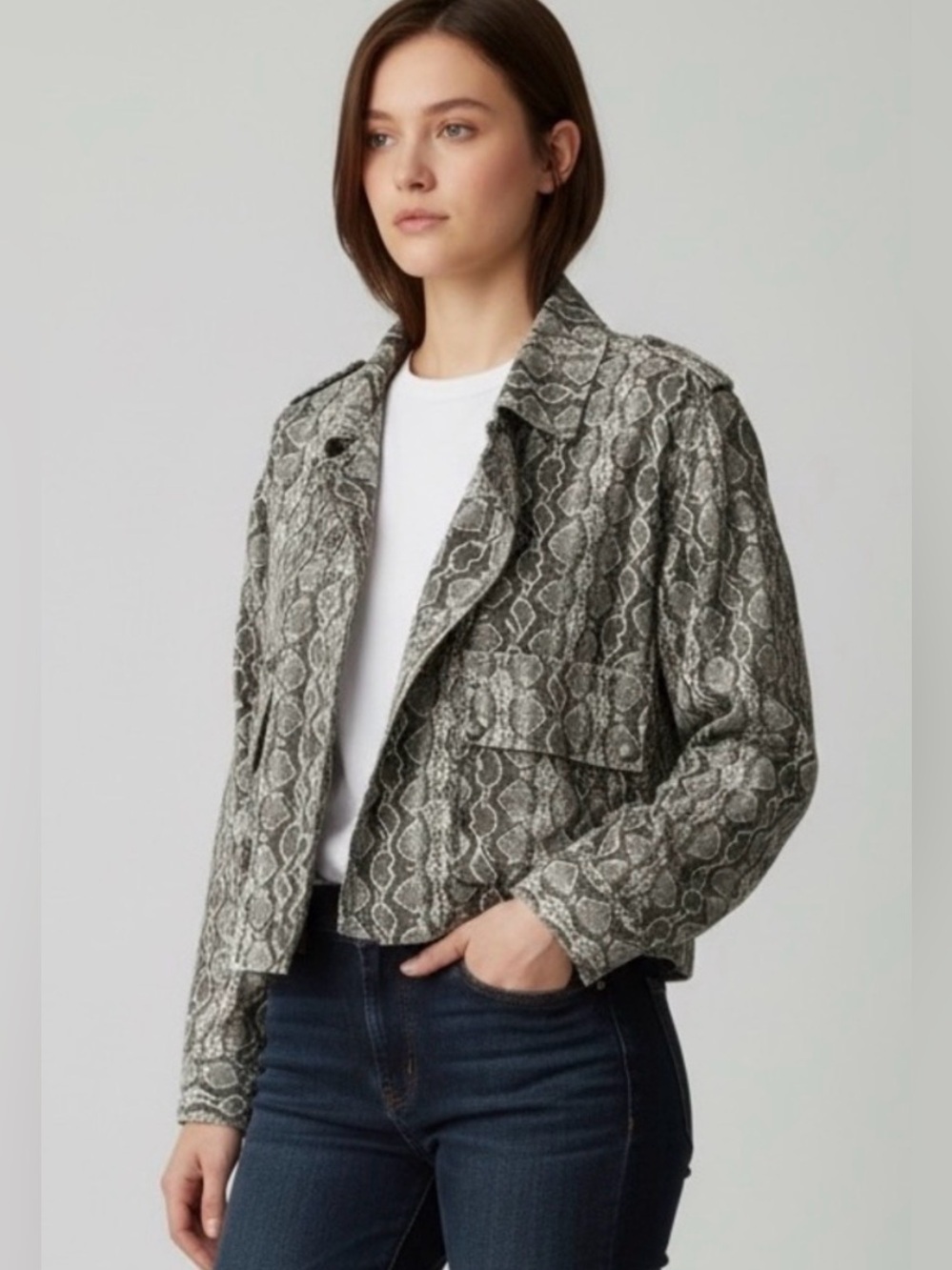 BLANKNYC Snake Print Cropped Utility Jacket Lyocell Size L